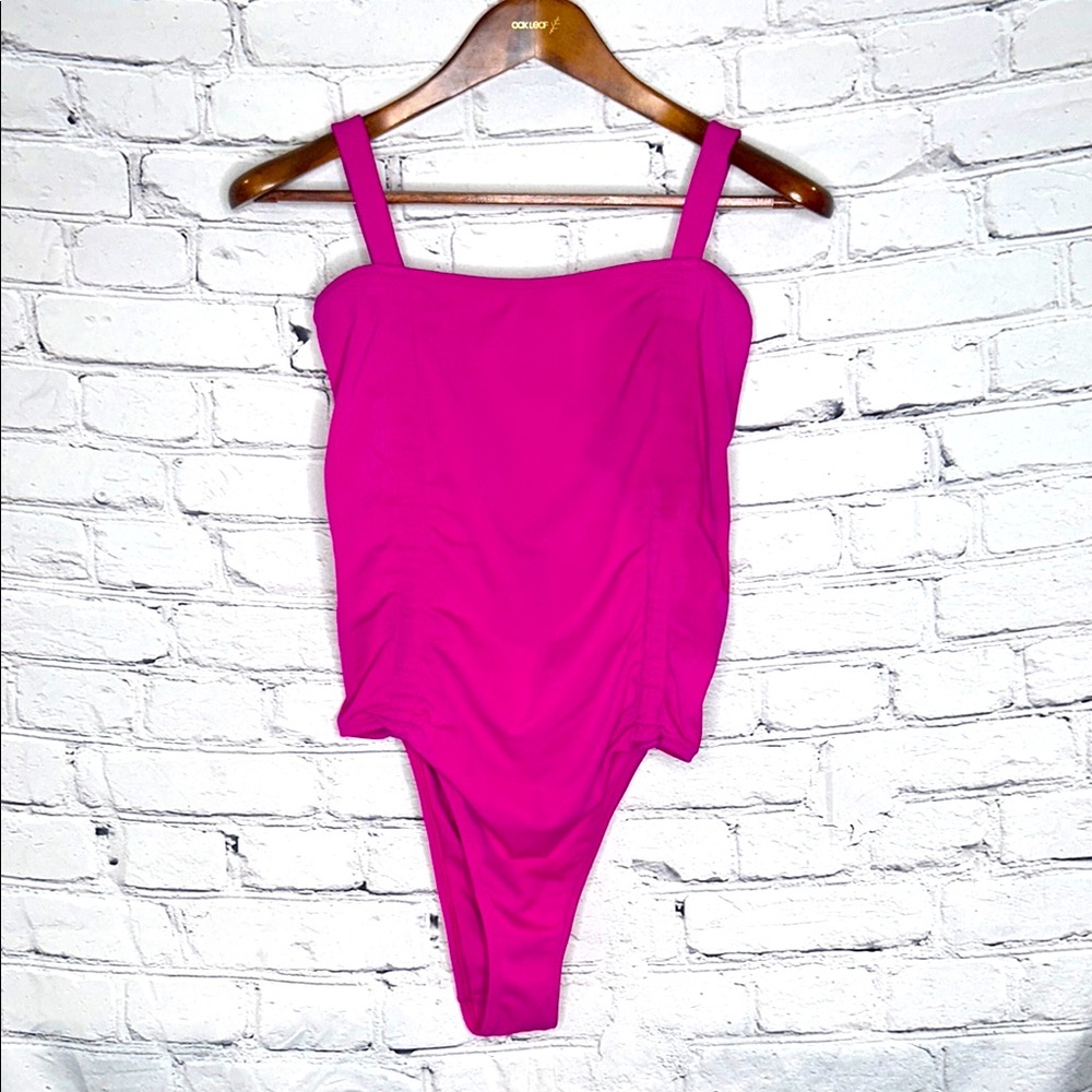OYE Vibrant Purplish Pink One-Piece Swimsuit Size Large Excellent Condition